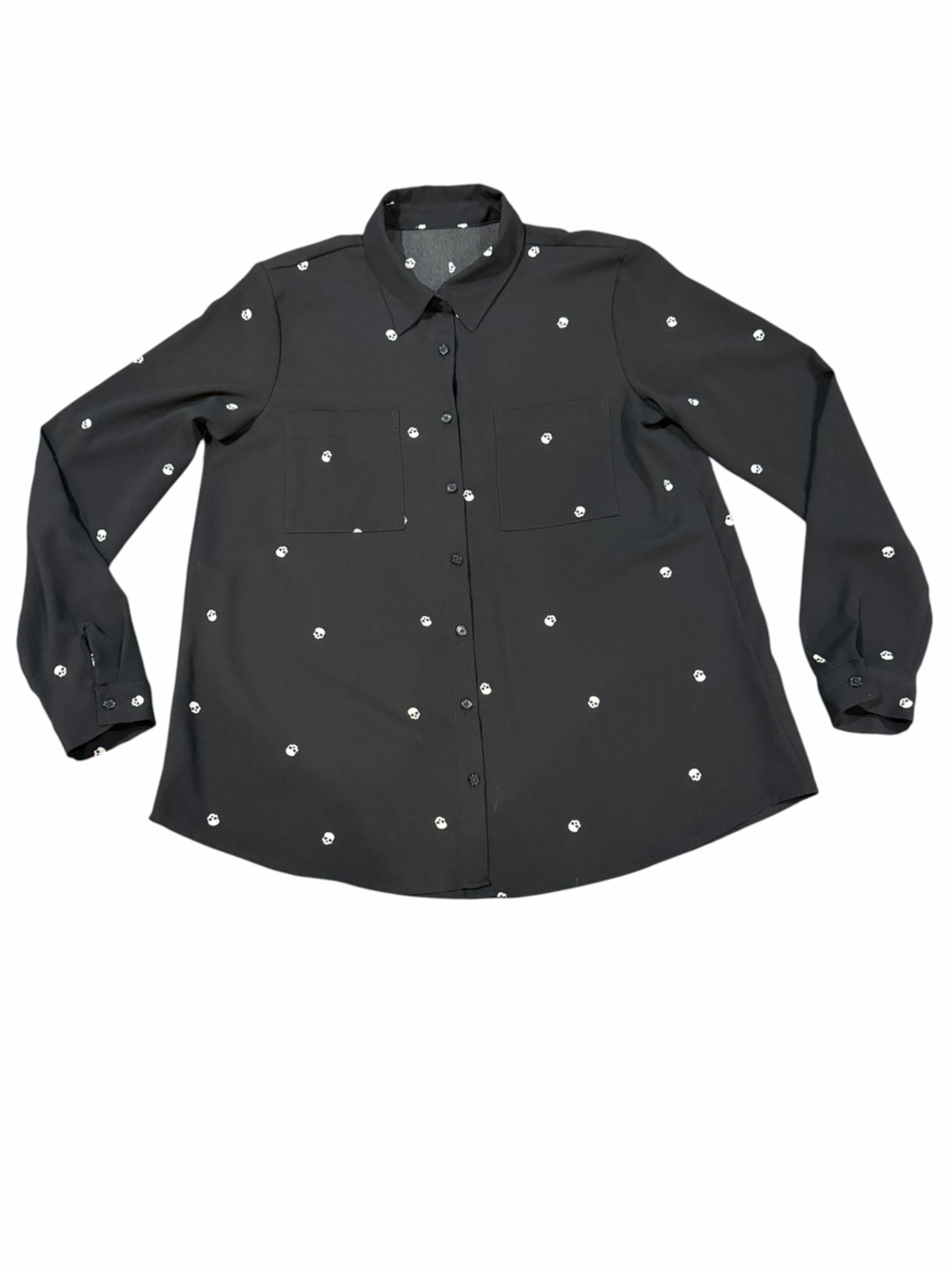 Black Skull Print Button Down Shirt Small Goth Emo Punk Grunge